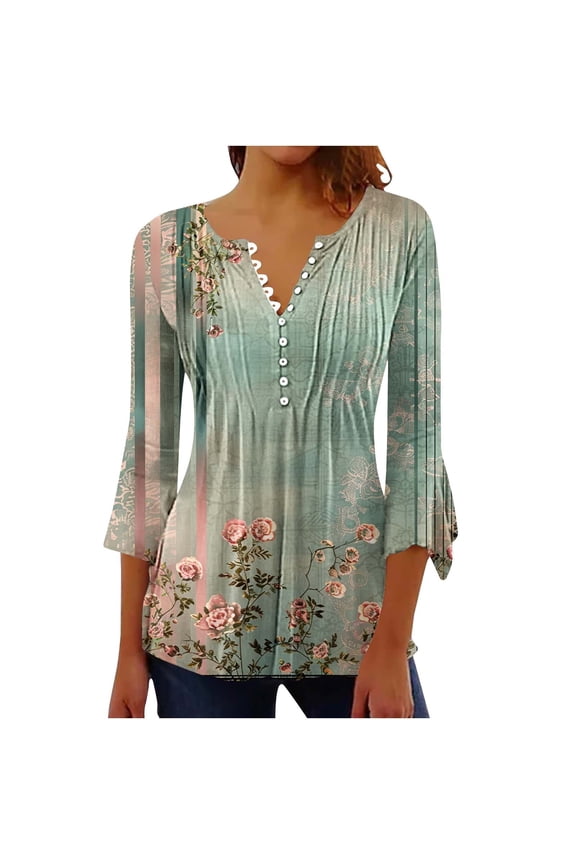 Women Blouse 3/4 Sleeve Petite, Grey Shirts for Women Casual Womens Spring Shirts with Sleeves Spring Tops for Women 2025 Plus Size 2026 Spring Outfits