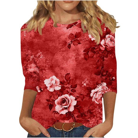 Women Blouse 3/4 Sleeve Petite, Ladies Tops And Blouses For Work Graphic Tees Trendy Summer Tops for Women 2025 Trendy Fashion Solid Color Tshirts my orders