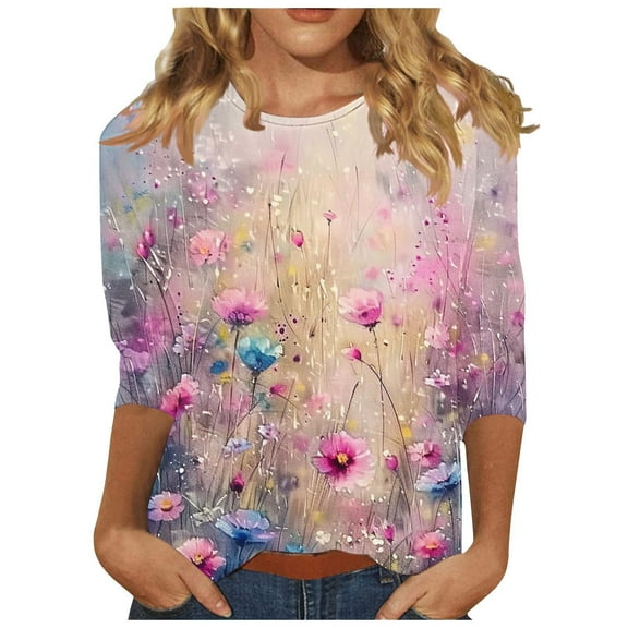 Women Blouse 3/4 Sleeve Petite, Plus Size Blouses for Women Dressy Casual Basic Fitted Tees Set Cute Summer Tops for Women 2026 Trendy Spring Tops For Women