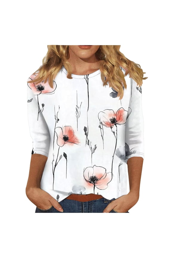 Women Blouse 3/4 Sleeve Petite, Plus Size Womens Shirts Dressy Casual Summer Shirts for Island Vacation Cute Summer Crop Tops for Women Short Sleeve Tunic Tops for Women XS