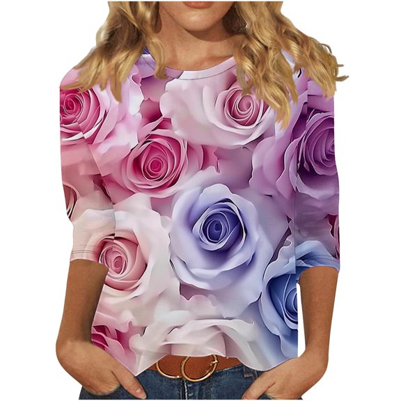 Women Blouse 3/4 Sleeve Petite, Plus Size Womens Shirts Long Tops For Women Trendy Summer Tops for Plus Size Women 2026 Trendy Generic Blouses for Women