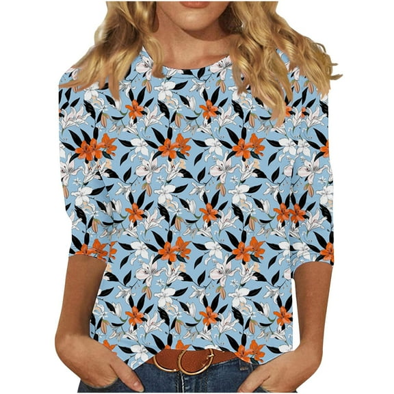 Women Blouse 3/4 Sleeve Petite, Short Sleeve Shirts for Women Plus Size Slim Fit Graphic Tees Women Summer Tops V Neck Hawaiian Shirts Blue my orders