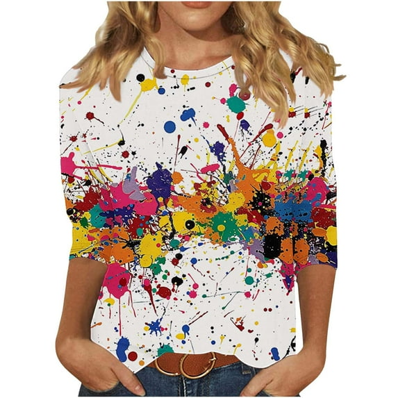 Women Blouse 3/4 Sleeve Petite, Short Sleeve Shirts for Women V Neck Basic Fitted Tees Set Womens Tops Dressy Casual Fashion Summer Short Sleeve Button Up Shirts for Women Print