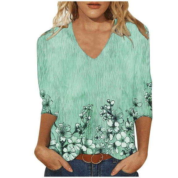 Women Blouse 3/4 Sleeve Petite, Soft T Shirts Loose Summer Clothes for Short Women 2026 Vacation Casual Tops for Women Trendy Summer Short Sleeve Tunic Tops for Women XS