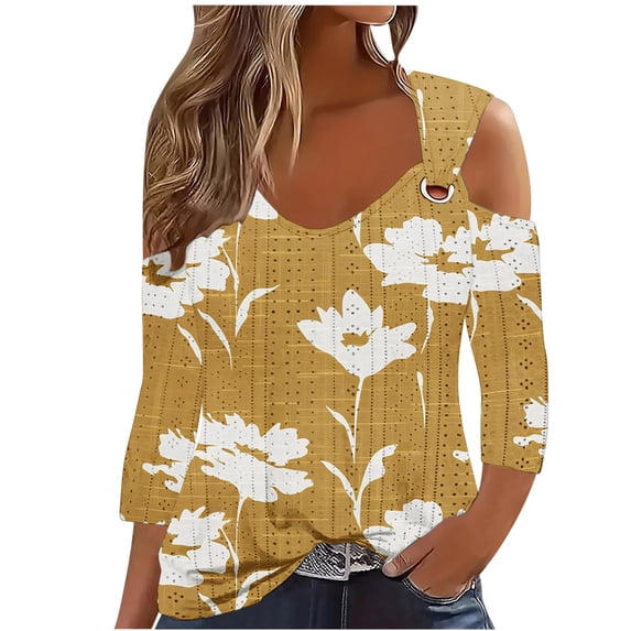 Women Blouse 3/4 Sleeve Petite, Tshirts Shirts Graphic Funny Summer Clothes for Women 2025 Vacation Trendy Black Summer Tops Plus Buy Again My Orders my orders