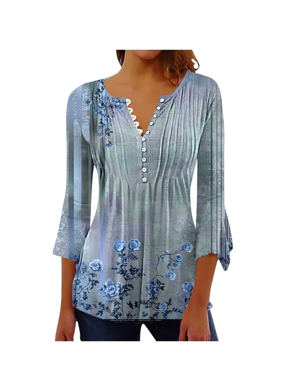 Women Blouse 3/4 Sleeve Petite, Tshirts Shirts Graphic Funny Workout Tops for Women Loose Womens Spring Tops Dressy Casual 3/4 Sleeve 2026 Spring Outfits