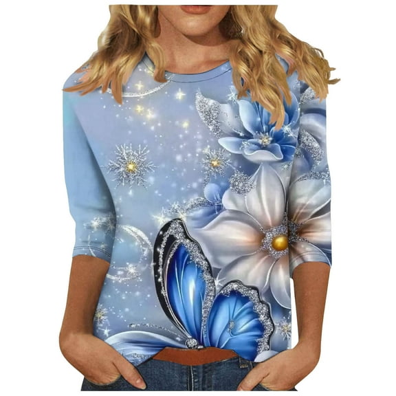 Women Blouse 3/4 Sleeve Petite, Tshirts Shirts Graphic Vintage Oversized Women Workout Tops With Built In Bra Women Casual Tops Trendy Previous