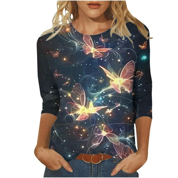 Women Blouse 3/4 Sleeve Petite, Women Blouses Elegant Casual XL Women Workout Tops Womens Summer Tops Boho Solid Color Tshirts