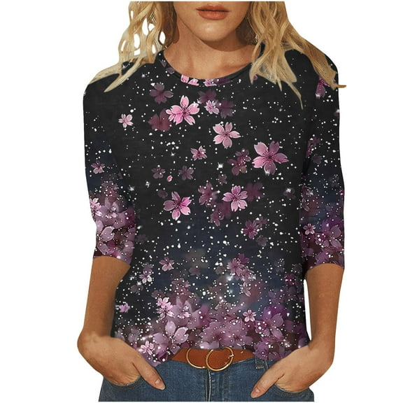 Women Blouse 3/4 Sleeve Petite, Womens Blouses Dressy Casual Basic Tees Fitted V Neck Vacation Summer Tops for Women Over 50 Previous