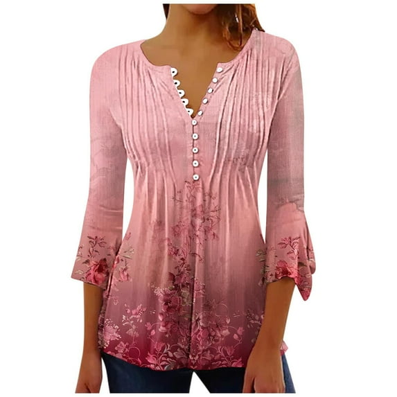 Women Blouse 3/4 Sleeve Petite, Womens T Shirts Graphic Funny Plus Size Dry Fit Shirts for Women Women Summer Tops Trendy Generic Womens Tops Hide Belly