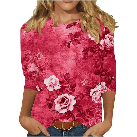 Women Blouse 3/4 Sleeve Petite, Womens T Shirts Loose Athletic Tops Women Pack Womens Summer Tops Dressy Casual 2026 Spring Outfits