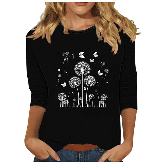 Women Blouse 3/4 Sleeve Petite, Womens T Shirts Loose Cotton Athletic Tops Women Womens Summer Tops Dressy Casual 2026 Generic Womens Tops