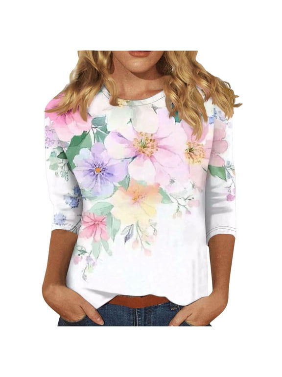Women Blouse 3/4 Sleeve Petite, Work Blouses For Women Office Professional Long Sleeve Workout Tops for Women Loose Summer Tops for Women 2026 Cotton Warehouse Today Shipping