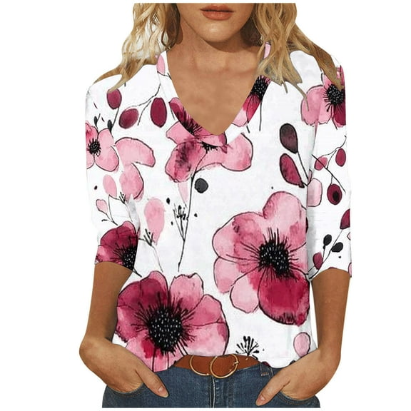 Women Blouse 3/4 Sleeve Petite, Work Out Shirts Gym Loose 3X Past Women Fashion Tops Summer Frilly Warehouse Today Shipping