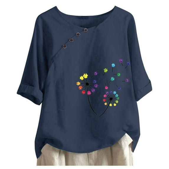 Women Blouse Casual Button Floral Printed O-Neck Short Sleeve Leisure Shirt Blouses Tops Holiday Female Dailywear Clothing