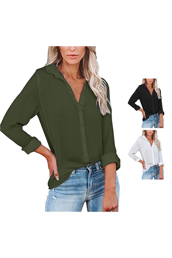 Women Blouse Chiffon Career Solid Fashion Casual Long Sleeve Shirts Tops Woman Large Shirt M