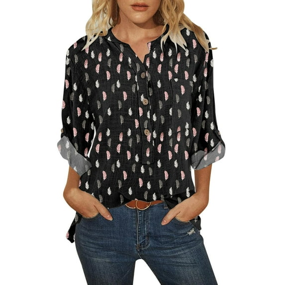 Women Blouse Floral Boho Tops Casual Summer Button Neckline Shirts Blouses Long Sleeve Loose Chic Elegant Shirts Vintage Harajuku Shirts