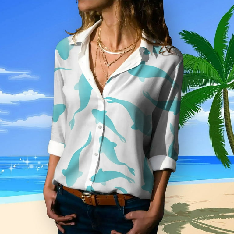 Women Blouse Long Sleeve Tops Fashion Button Cardigan Shirts Elegant Spring Summer Hawaiian Shirts Vintage Beach Tops Clothing