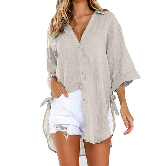 Women Blouse Loose Button Long Shirt Dress Cotton Ladies Casual Tops Shirt Blouse Blusas De Mujer Elegantes