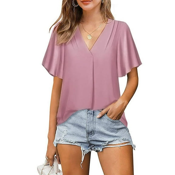 New Women Blouse Summer Women V-Neck Loose Short Sleeved T-Shirt Daily Casual Tops Work Clothes