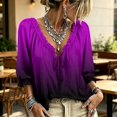 thumbnail image 1 of Women Blouse Tops V Neck 3/4 Sleeve Lightweight Shirts 3/4 Sleeve V Neck Peasant Top Abstract Geometric Print Flowy Summer Ruffe Shirt, 1 of 5