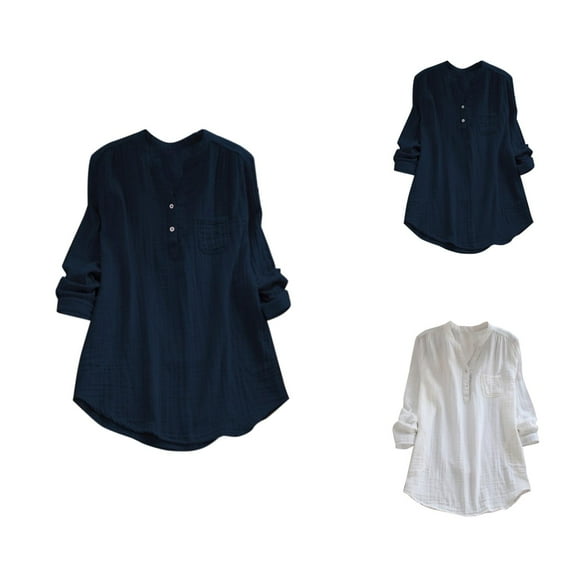 Women Blouses – 3/4 Sleeve Peasant Tops Flowy Casual Blouses for Summer Office or Lightweight Beach Wear Women'S Solid Color Cotton Linen Long Sleeved Loose Casual Shirt