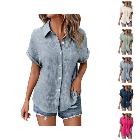 Women Blouses – 3/4 Sleeve Peasant Tops Flowy Casual Blouses for Summer Office or Lightweight Beach Wear "Women’s Solid Color Casual Batwing Sleeve Button Up Shirt"