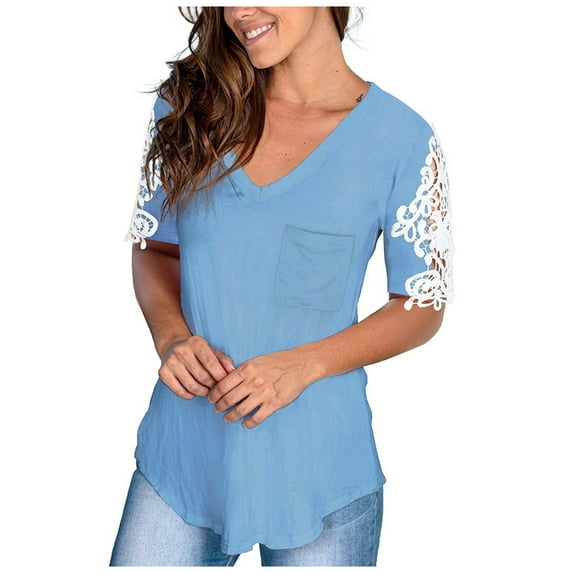 Women Blouses Active Dress Women Long Sleeve Top Deep V All Long Sleeve Athletic Shirts Tight Floral Workout Top Exercise Tee Quarter Shirt Cold Shoulder Tops for Silk Blue M