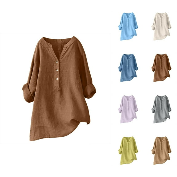 Women Blouses – Collared Button Down Blouse for Work Casual Summer Office Tops Chiffon Material for Comfort Loose Button Down Blouse Tops Stand Solid Sleeve Long Casual Women Shirt Women's Blouse