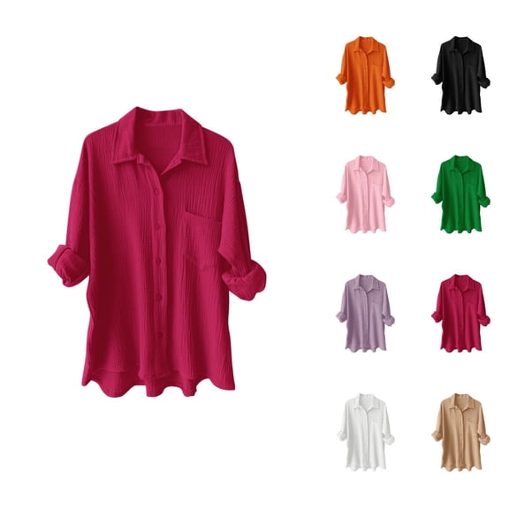 Women Blouses – Collared Button Down Blouse for Work Casual Summer Office Tops Chiffon Material for Comfort Womens Loose Buttons Down Pocket Blouse Tops Solid Casual Long Sleeve Shirt Blouse