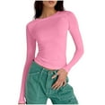 thumbnail image 1 of Women Blouses Crew Neck Solid Colors,Block Colors,Check Patterns,Stripes,Prints Long Sleeve Blouse Fashion Round Neck Casual Solid Color T Shirts Pullover Daily Home Clothing Vacation,Shirt for Women, 1 of 5