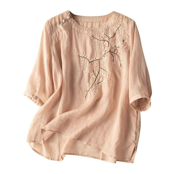 Women Blouses Cute Casual Womens Elbow Length Sleeve Tops Work Out Tops Summer Top for Women Ladies Ling Sleeve Ladies Nice Dresses Womens Casual Short Fall Shirts for Long Blouse Pink XL