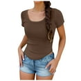 thumbnail image 1 of Women Blouses Cute Print Button down Shirt Women's Tops Juniors Long Sleeve Shirts Long Sleeve Workout Dress Workout Tops Women V Neck Running Shirts Pack Womens Casual Loose Tee Wick T Coffee S, 1 of 5