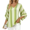 thumbnail image 1 of Women Blouses Dressy Casual 3/4 Sleeve Stripe Print Tops Business Work Office V Neck Shirts Spring Summer Outfits, 1 of 5