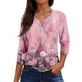 thumbnail image 1 of Women Blouses Dressy Casual 3/4 Sleeve Tee Tops Henley V Neck Graphic Print Half Sleeve Tunic Shirts, 1 of 4