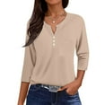 thumbnail image 1 of Women Blouses Dressy Casual 3/4 Sleeve Tee Tops Henley V Neck Graphic Print Half Sleeve Tunic Shirts, 1 of 4