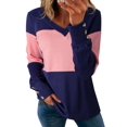 thumbnail image 1 of Women Blouses Dressy Casual Color Block Long Sleeve Shirts V Neck Tops Fall Outfits Blue S, 1 of 8