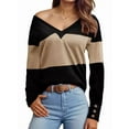 thumbnail image 1 of Women Blouses Dressy Casual Color Block Long Sleeve Shirts V Neck Tops Fall Outfits Camel M, 1 of 6