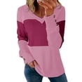 thumbnail image 1 of Women Blouses Dressy Casual Color Block Long Sleeve Shirts V Neck Tops Fall Outfits Peach M, 1 of 4