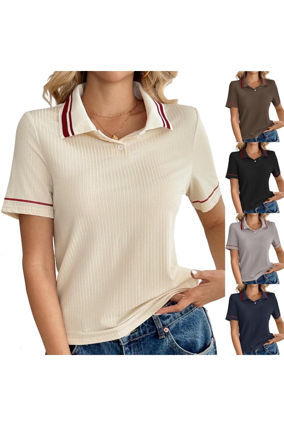 Women Blouses Dressy Casual Women's Classic Striped Shirt With Contrast Collar Button Down Placket And Short Sleeves For A Smart Casual Look Navy XL