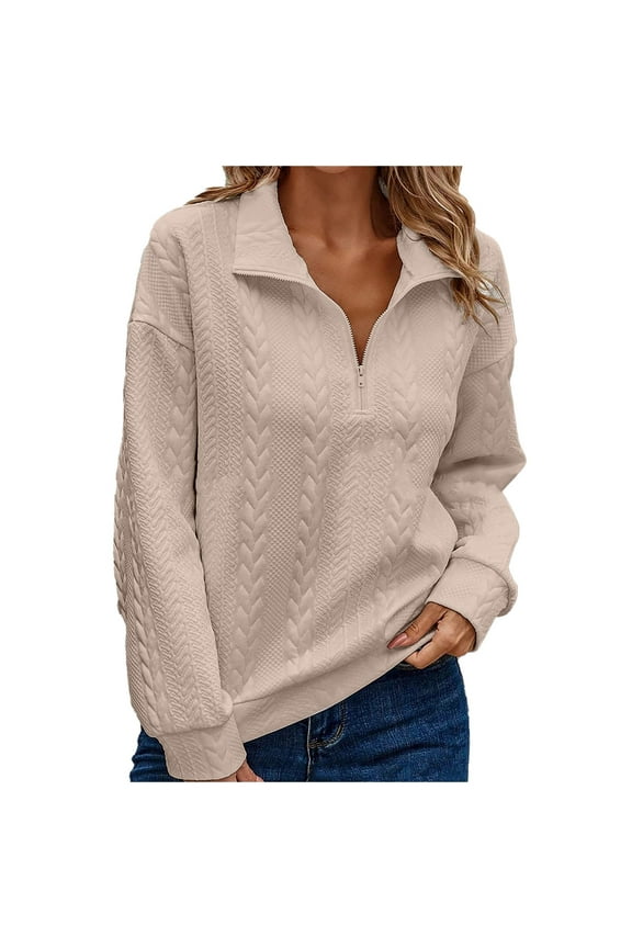 Women Blouses Fashion Light Zip up Jacket Women Sweaters Petite Running Cold Weather Light Tops Lightweight Jacket Came Hoodie N Fashions for Small Women's And Winter Half Open Zipper Lapel Beige XL