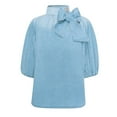 thumbnail image 1 of Women Blouses Fashionable Design Lace Up High Button Blue Sleeve Comfortable Elegant Chic Jacket Denim Top Bohemian Cute Tops, 1 of 8