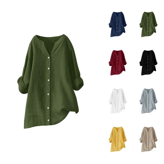 Women Blouses – Lace Blouses with 3/4 Sleeves Dressy Business Casual Tops for Office or Dinner Out Womens Loose Buttons Down Blouse Tops Solid Casual Long Sleeve Shirt Blouse