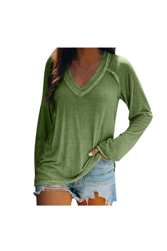 Women Blouses Ladies Dress Shirts Tech Shirts Women Trendy Nice Long Sleeve Womens Tops V Neck Fitted Loose Long Sleeve Tees for Short Work Casual Loose for Green M