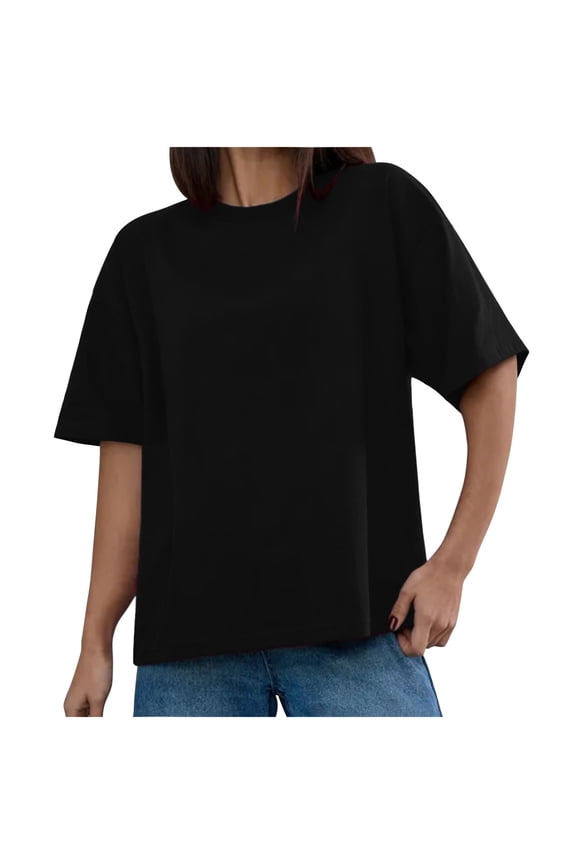 Women Blouses Ladies' Fashionable Solid Color Loose Casual Round Neck Short Sleeved Shirt Plus Size Womens Tops The Summer I Turned Pretty