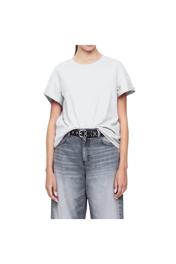 Women Blouses Ladies' Fashionable Solid Color Loose Casual Round Neck Short Sleeved Shirt Plus Size Womens Tops The Summer I Turned Pretty