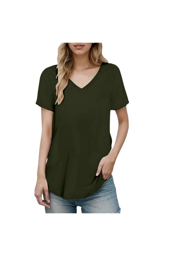 Women Blouses Ladies Loose Blouses Loose Fit Tees Juniors Women Athletic T Shirt Womens Three Quarter Sleeve Tops Cute Summer Tops Running Shirt Neon Dress V Neck T Shirts Short Sleeve Tunic Dark
