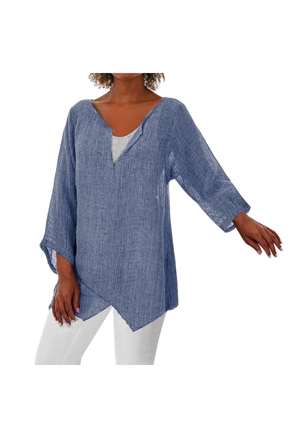 Women Blouses Ladies Short Sleeve Casual Tops Scrub Sleeve Women Scrub Top Jacket Lady V Ladies Long Casual Tops Bulk Shirts Large Blouses Long Camisoles V Neck Sweater Blue L