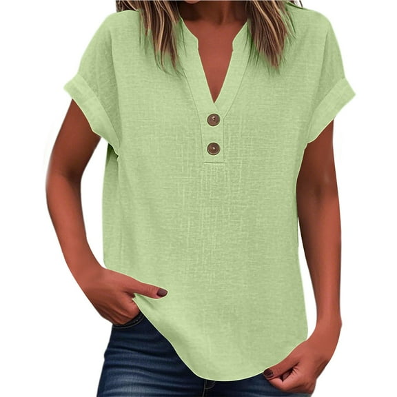 Women Blouses Land Sleeve Shirt Women plus Size Short Sleeve Tops Ladies Medium Tee Shirts Shirts with Buttons for Womens Tops Short plus Size V Neck Fitted Top Oversized Tunic Print T Mint Green 2XL