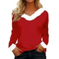 thumbnail image 1 of Women Blouses All Long Sleeve Back V Neck Shirt Women Thick Womens Shirt Chiffon Pom Blouse Womens round Neck Tops Sweater Long Sleeve Tee Compression Small Tops for Work Women's Loose Red M, 1 of 4